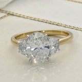 18ct Yellow Gold Laboratory-Grown Diamond 2ct Oval with Half Moon Cuts Trilogy Ring
