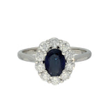 9ct White Gold 1.14ct Oval Sapphire & 0.70ct Diamond Halo Cluster Ring