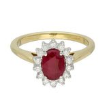 9ct Yellow Gold 1.13ct Oval Ruby & 0.25t Diamond Halo Cluster Ring