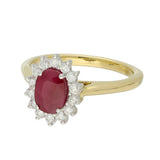 9ct Yellow Gold 1.13ct Oval Ruby & 0.25t Diamond Halo Cluster Ring