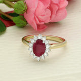 9ct Yellow Gold 1.13ct Oval Ruby & 0.25t Diamond Halo Cluster Ring