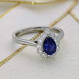 Platinum Pear Cut Sapphire & Diamond Teardrop Halo Ring