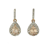 9ct Rose Gold Pear Cut Morganite and Diamond Cluster Tear Drop Earrings