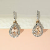 9ct Rose Gold Pear Cut Morganite and Diamond Cluster Tear Drop Earrings