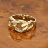 9ct Yellow Gold 0.09ct Diamond Set Men's Curb Link Ring