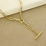 9ct Yellow Gold 18' Paperclip Link Chain with T-Bar Statement Necklace