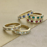 18ct Yellow Gold Green Sapphire & Diamond Milgrain Edge 4mm Half Eternity Ring