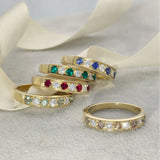 18ct Yellow Gold Ruby & Diamond Milgrain Edge 4mm Half Eternity Ring