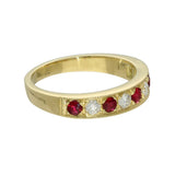 18ct Yellow Gold Ruby & Diamond Milgrain Edge 4mm Half Eternity Ring