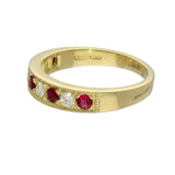 18ct Yellow Gold Ruby & Diamond Milgrain Edge 4mm Half Eternity Ring