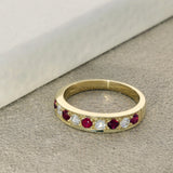 18ct Yellow Gold Ruby & Diamond Milgrain Edge 4mm Half Eternity Ring