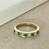 18ct Yellow Gold Emerald & Diamond Milgrain Edge 4mm Half Eternity Ring