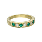 18ct Yellow Gold Emerald & Diamond Milgrain Edge 4mm Half Eternity Ring