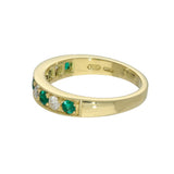 18ct Yellow Gold Emerald & Diamond Milgrain Edge 4mm Half Eternity Ring
