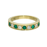 18ct Yellow Gold Emerald & Diamond Milgrain Edge 4mm Half Eternity Ring