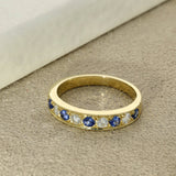 18ct Yellow Gold Sapphire & Diamond Milgrain Edge 4mm Half Eternity Ring