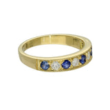 18ct Yellow Gold Sapphire & Diamond Milgrain Edge 4mm Half Eternity Ring