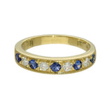 18ct Yellow Gold Sapphire & Diamond Milgrain Edge 4mm Half Eternity Ring