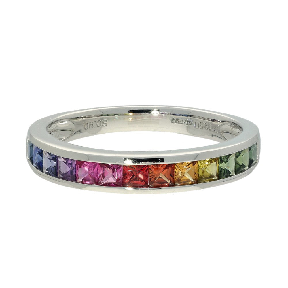 Platinum Princess Cut Rainbow Sapphire Channel Set Half Eternity