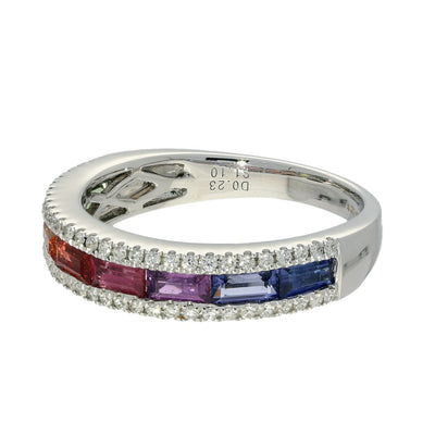 18ct White Gold Rainbow Sapphire and Diamond Half Eternity Ring
