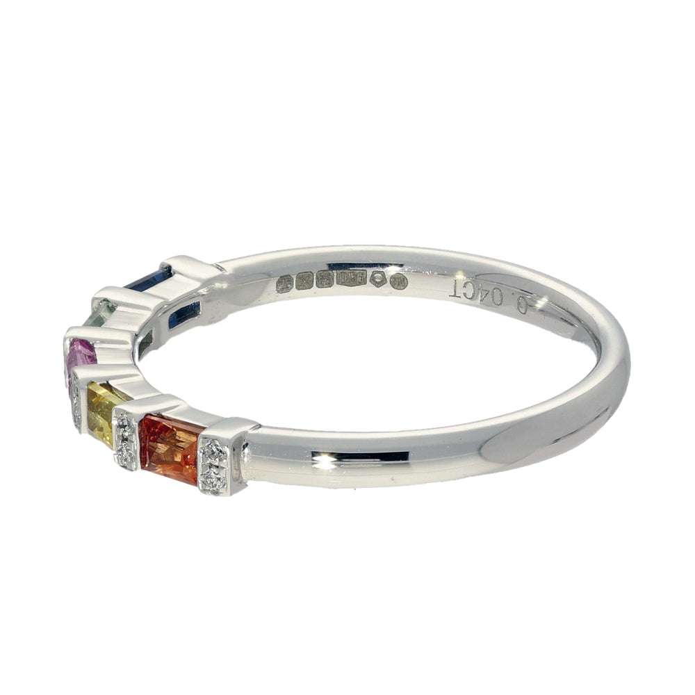 Platinum Rainbow Sapphire & Diamond Half Eternity Ring