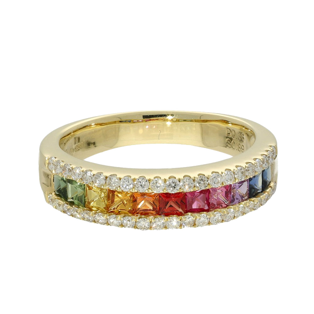 18ct Yellow Gold Rainbow Sapphire and Diamond Half Eternity Ring
