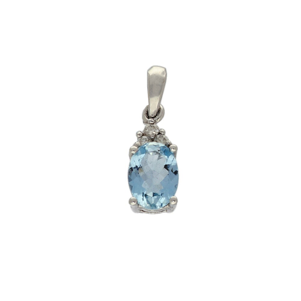 18ct White Gold Oval Aquamarine & Diamond Pendant