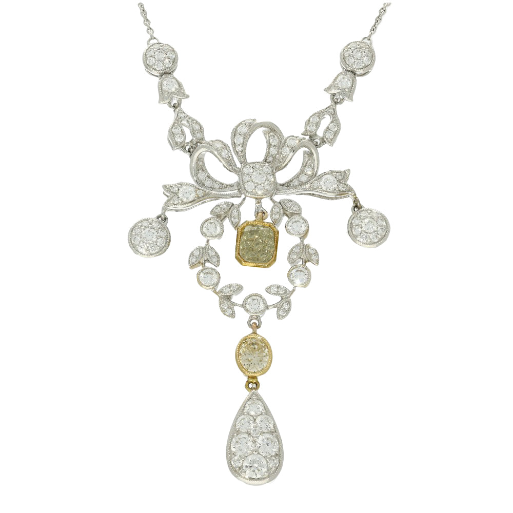 18ct White Gold Vintage Inspired Diamond Statement Necklace 3.55ct