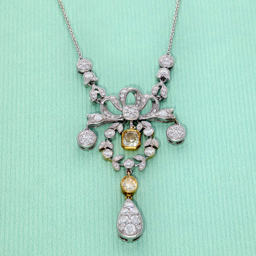 18ct White Gold Vintage Inspired Diamond Statement Necklace 3.55ct