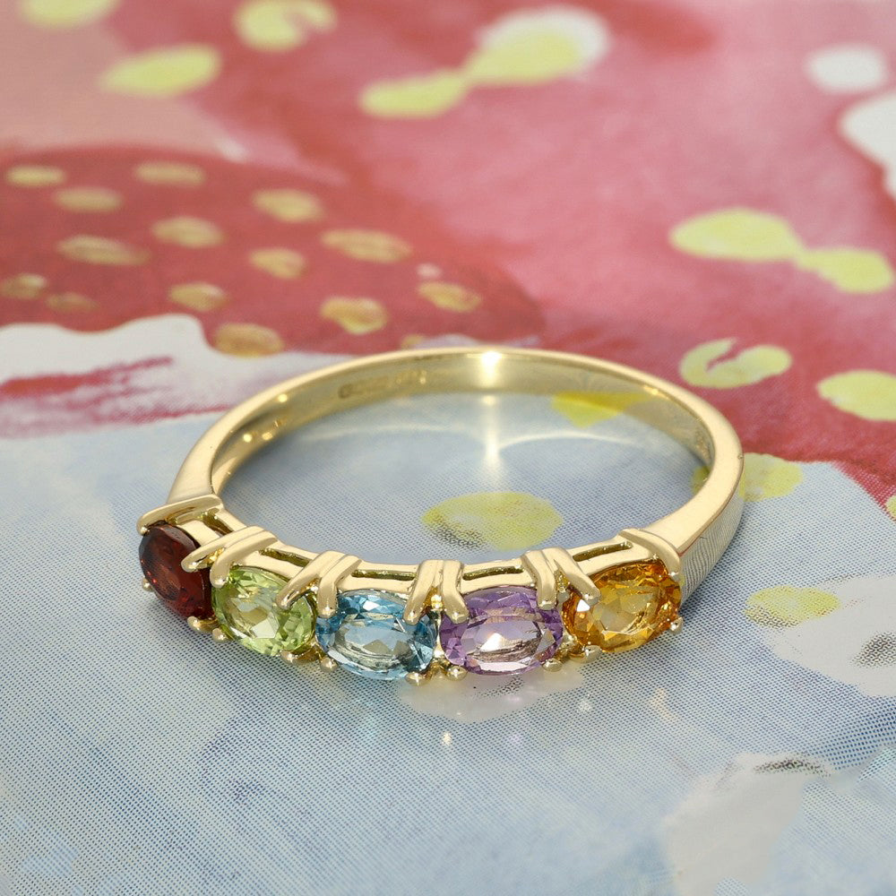 18ct Yellow Gold Oval Rainbow Sapphire 5 Stone Ring