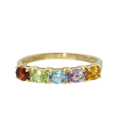 18ct Yellow Gold Oval Rainbow Sapphire 5 Stone Ring