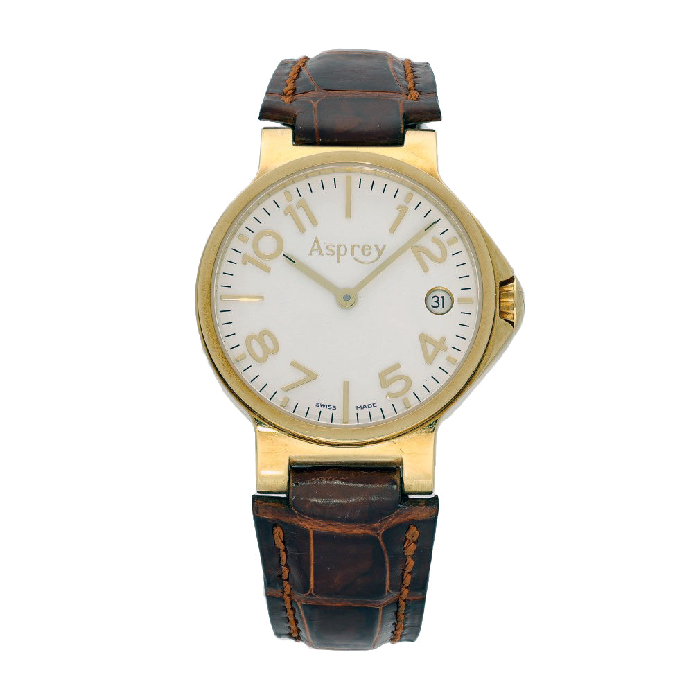 Pre-owned Asprey No. 8 18ct Yellow Gold Ladies Quartz 32mm Date Watch