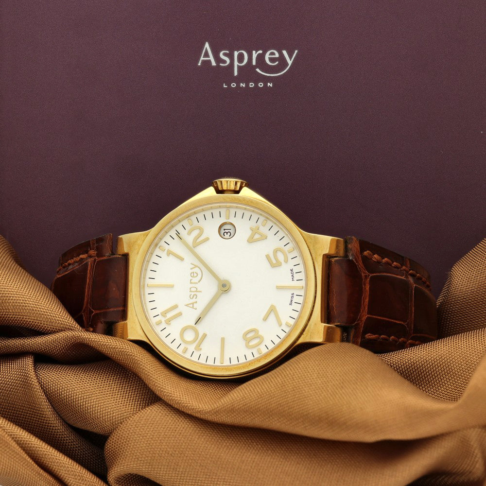 Pre-owned Asprey No. 8 18ct Yellow Gold Ladies Quartz 32mm Date Watch