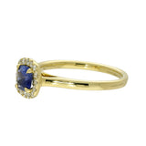 18ct Yellow Gold Cushion Cut 0.75ct Sapphire and Diamond Halo Ring