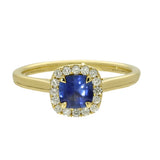 18ct Yellow Gold Cushion Cut 0.75ct Sapphire and Diamond Halo Ring