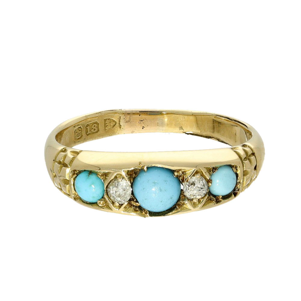 Vintage 18ct Yellow Gold Turquoise and Old Cut Diamond Ring