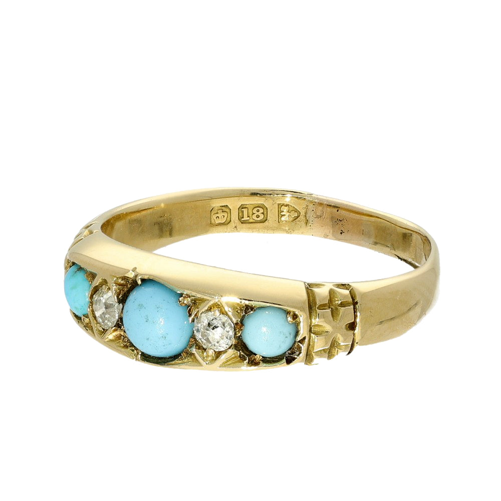 Vintage 18ct Yellow Gold Turquoise and Old Cut Diamond Ring