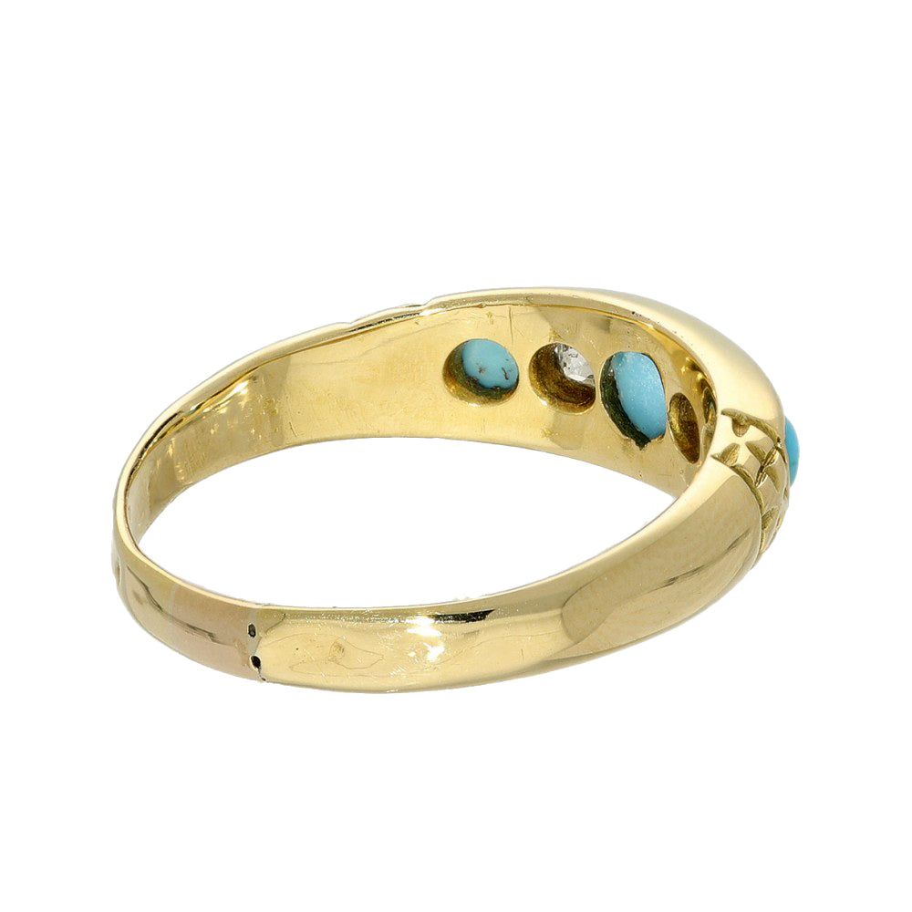 Vintage 18ct Yellow Gold Turquoise and Old Cut Diamond Ring