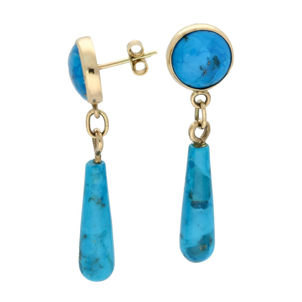 Pre-owned 9ct Yellow Gold Turquoise Drop Earrings