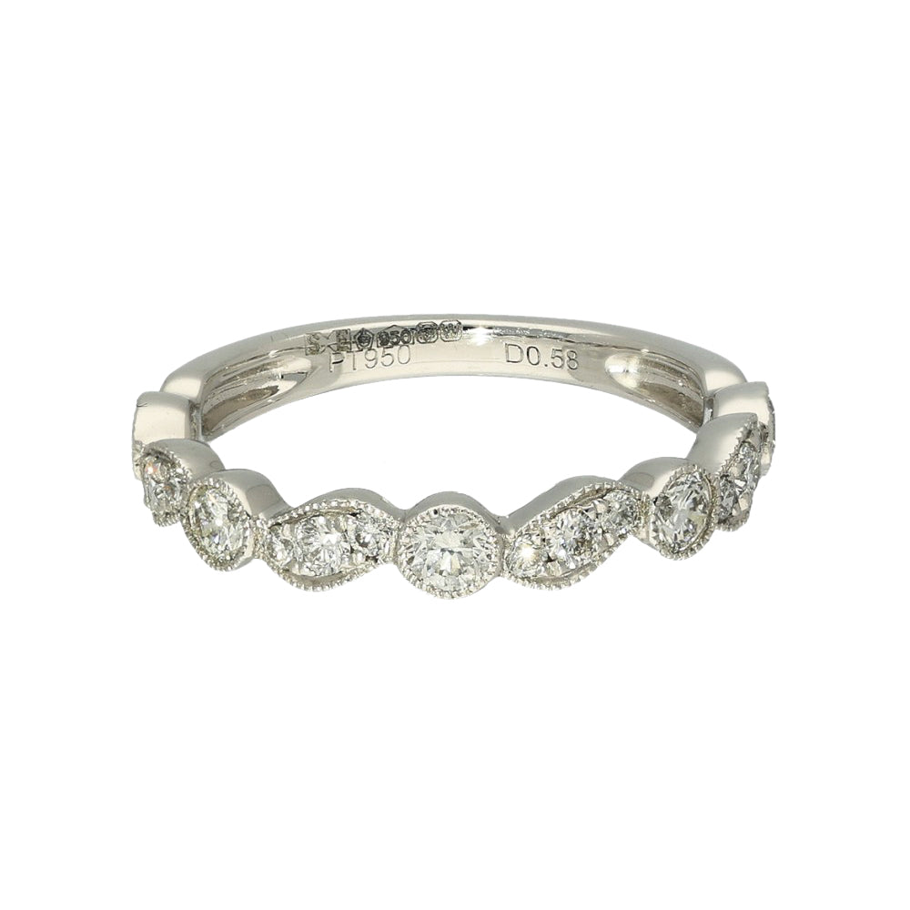 Platinum Milgrain Edge Wave & Dot Diamond Half Eternity Ring