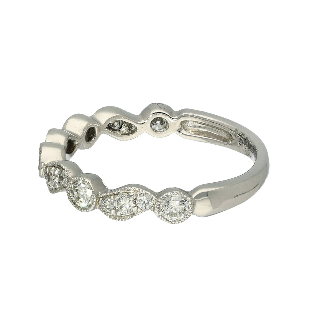 Platinum Milgrain Edge Wave & Dot Diamond Half Eternity Ring
