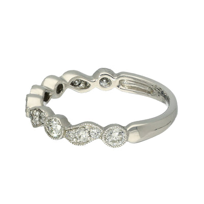 Platinum Milgrain Edge Wave & Dot Diamond Half Eternity Ring