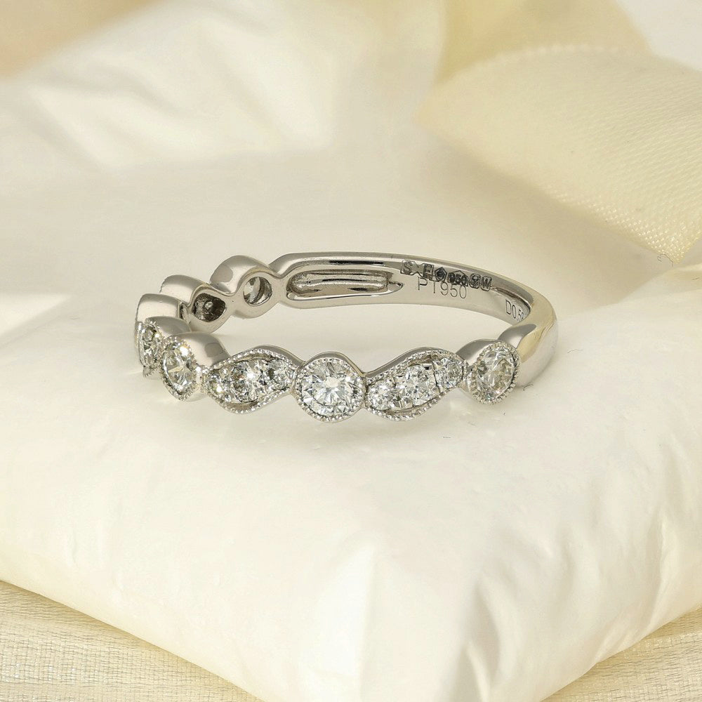 Platinum Milgrain Edge Wave & Dot Diamond Half Eternity Ring