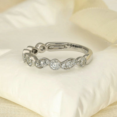 Platinum Milgrain Edge Wave & Dot Diamond Half Eternity Ring
