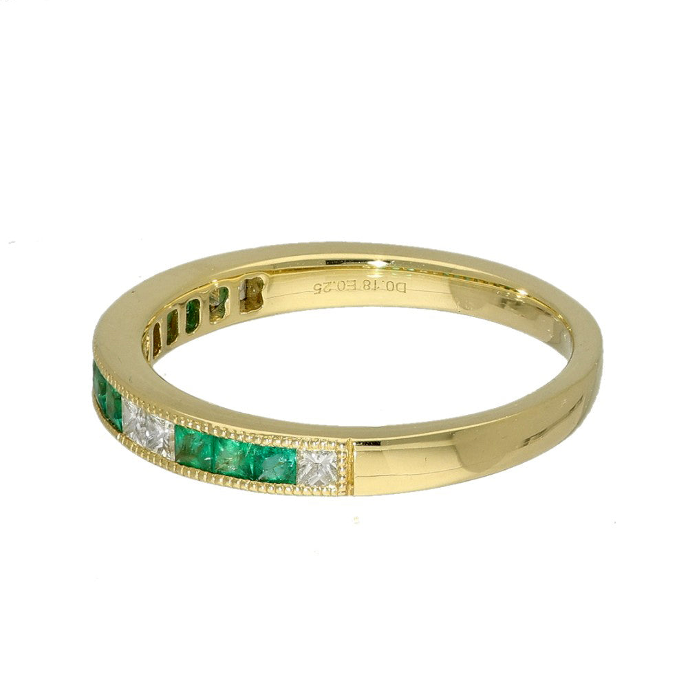 18ct Yellow Gold Emerald & Princess Cut Diamond Half Eternity Ring