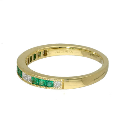 18ct Yellow Gold Emerald & Princess Cut Diamond Half Eternity Ring