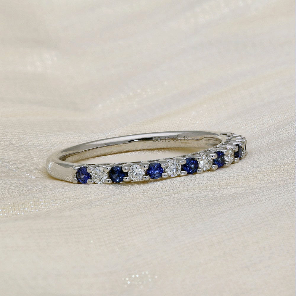 18ct White Gold Sapphire & Diamond Slim 2mm Half Eternity Ring