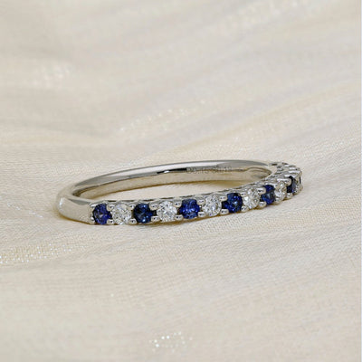 18ct White Gold Sapphire & Diamond Slim 2mm Half Eternity Ring