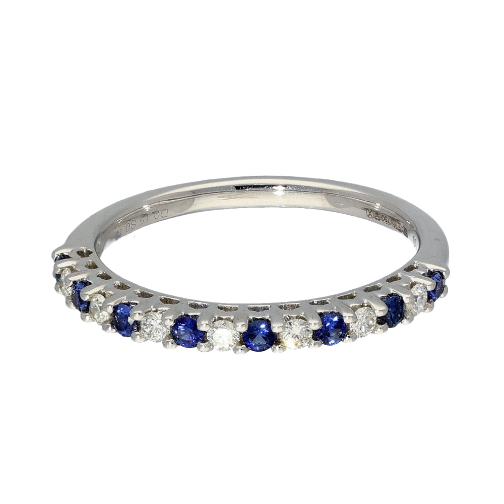 18ct White Gold Sapphire & Diamond Slim 2mm Half Eternity Ring