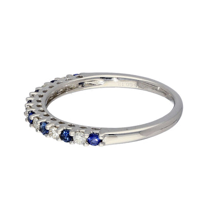 18ct White Gold Sapphire & Diamond Slim 2mm Half Eternity Ring